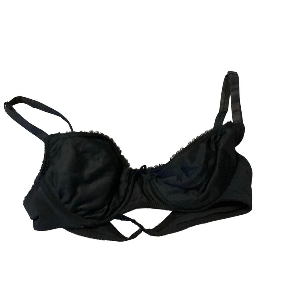 Vintage Vanity Fair Black Satin Underwire Bra Style 75-046 Size 34B USA Made